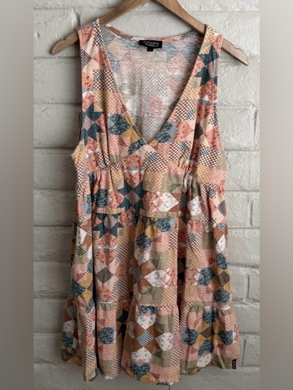 Known Supply Evelyn Cotton Mini Dress in Star Quilt.